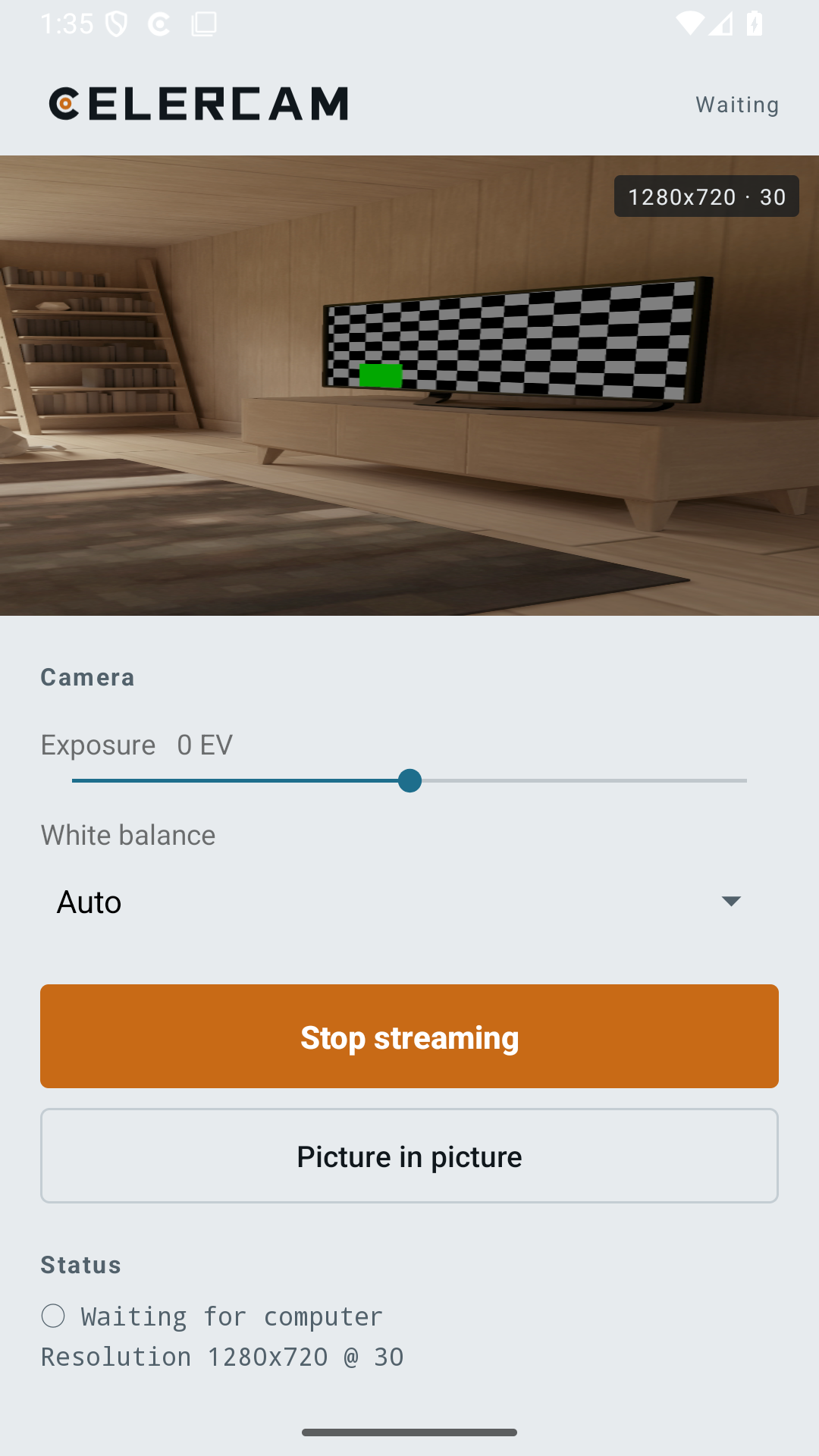 App CelerCam durante una transmisión