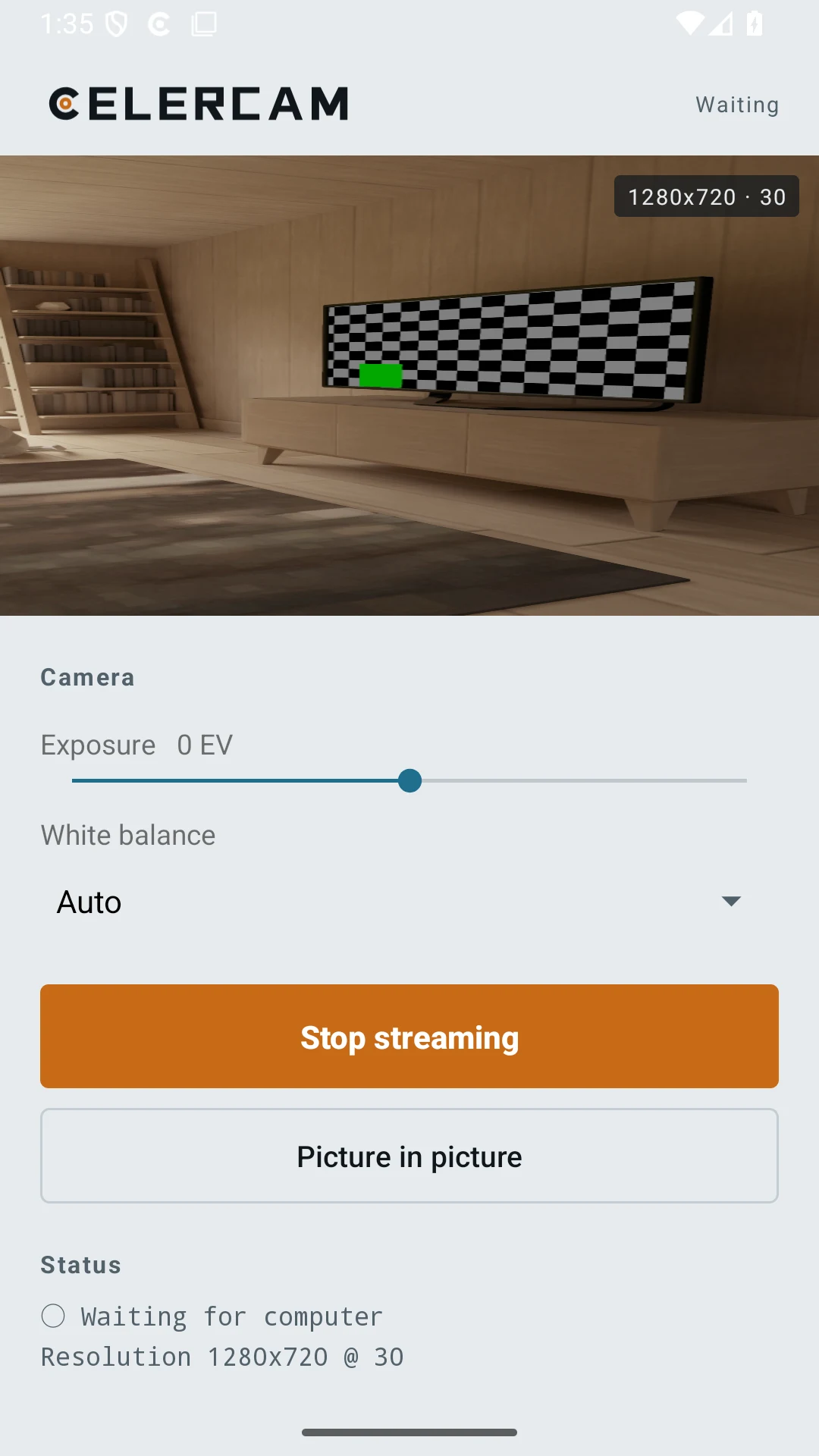 App CelerCam durante una transmisión